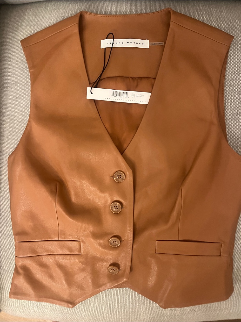 Susana Monaco Tan Leather Button-Front Vest